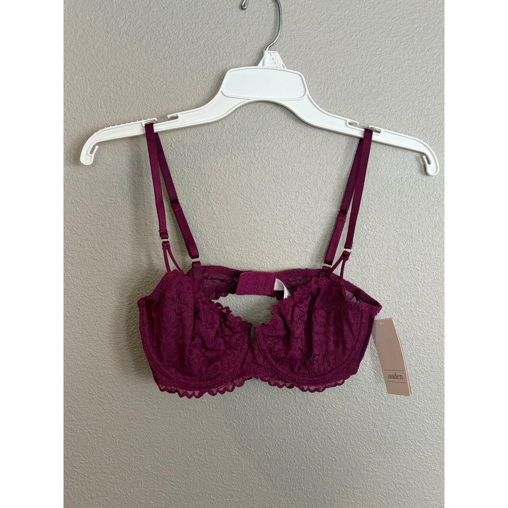Auden Womens Purple Lace Unlined Balconette Bra 34B Underwire Adjustable Straps